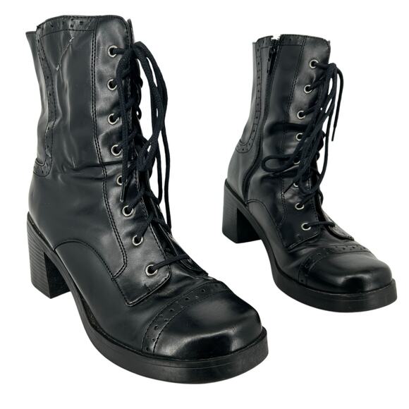Vintage y2k Women's 9.5 M Black Mudd Juli Healed Combat Boots lace up platform - Picture 1 of 14